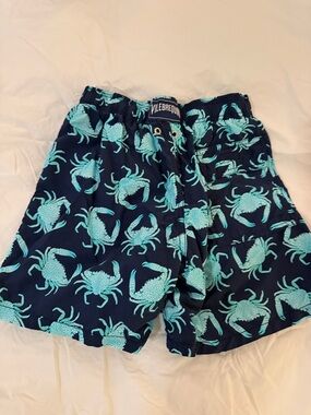 Vilebrequin Navy Swim Trunks with Aqua Crab Pattern